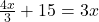 \frac{4x}{3} + 15 = 3x